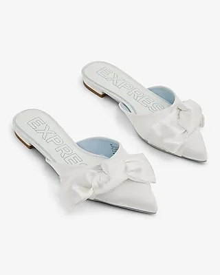 Pointed Toe Bow Flats White Women's