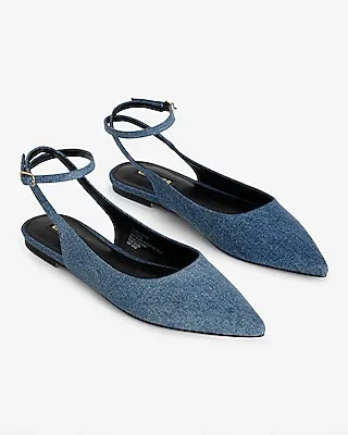 Denim Pointed Toe Strappy Flat Sandals