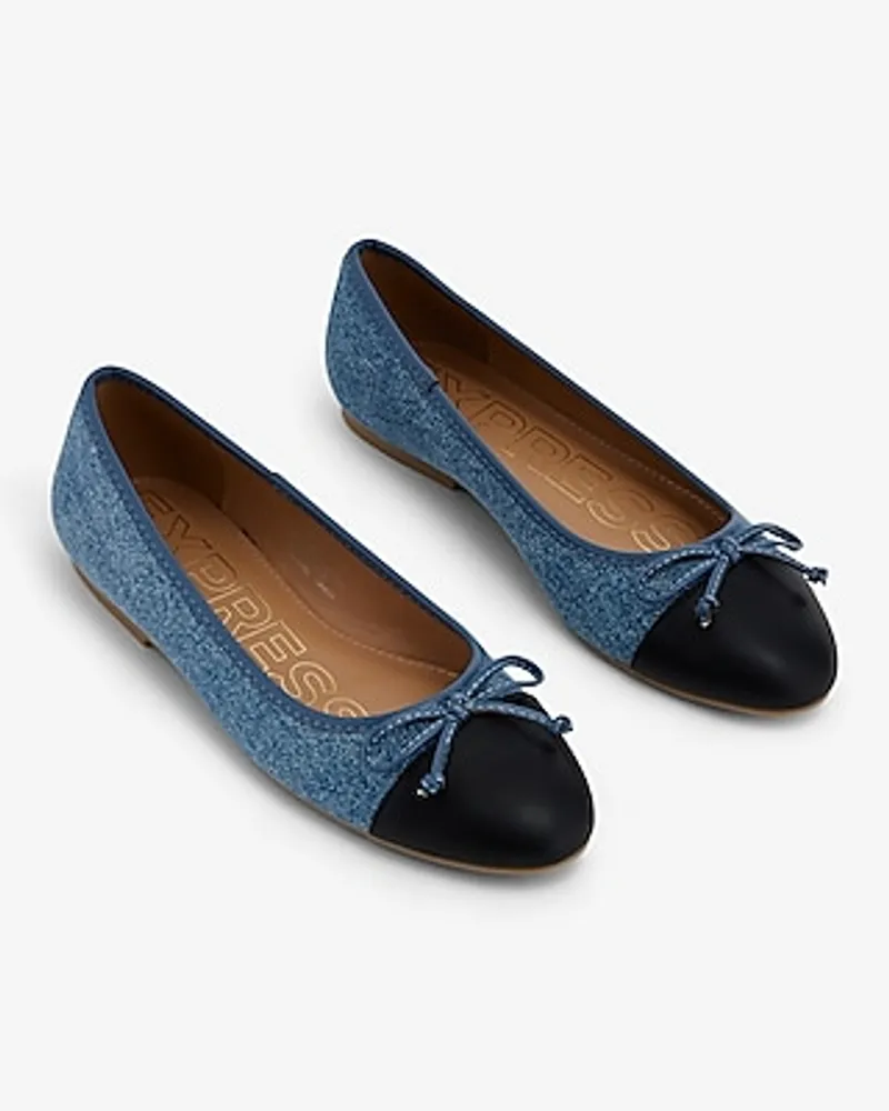 Denim Round Toe Ballet Flats Blue Women's 6