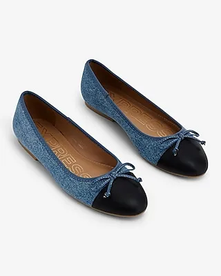 Denim Round Toe Ballet Flats Blue Women's