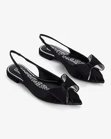 Rhinestone Bow Slingback Flats Black Women's