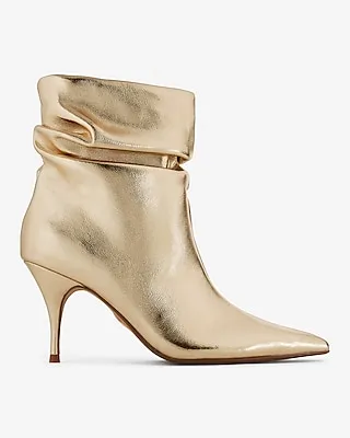 Brian Atwood X Express Metallic Slouch Thin Heeled Boots Gold Women's