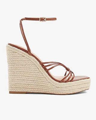Strappy Wedge Square Toe Sandals Brown Women's 10