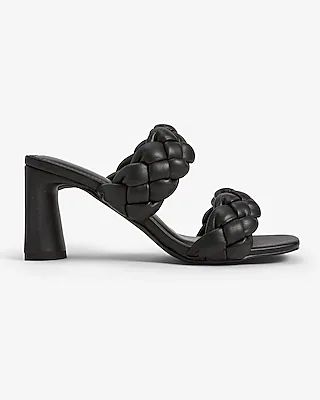 Braided Double Band Block Heel Sandals Black Women's 8.5