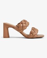 Braided Double Band Block Heel Sandals Brown Women's 5