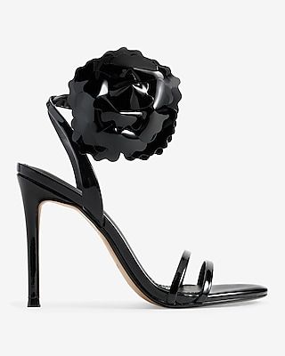 Flower Double Strap High Heeled Sandals Black Women's 9