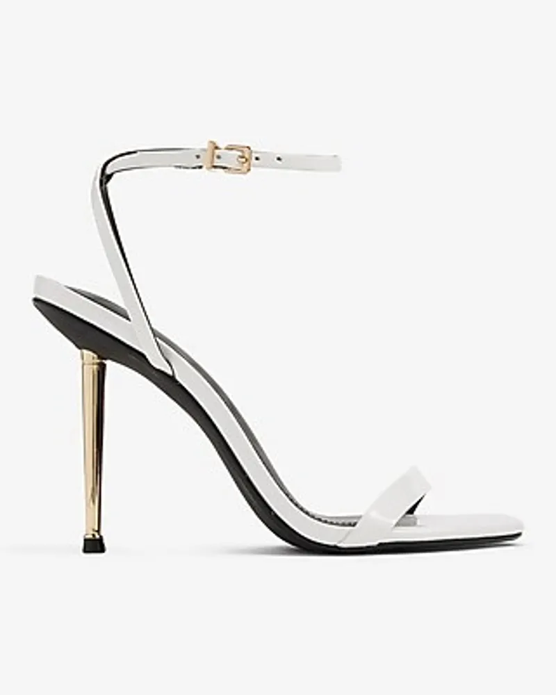 Gold Heel Strappy Heeled Sandals White Women's 8