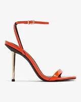 Gold Heel Strappy Heeled Sandals Orange Women's 7