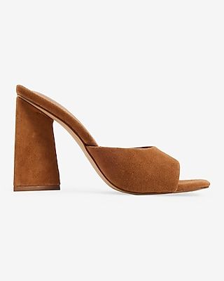 Suede Wide Block Heel Sandals Brown Women's