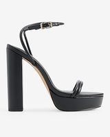 Round Strap Platform Heeled Sandals Black Women's 10