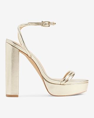 Round Strap Platform Heeled Sandals Gold Women's 8.5