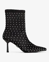 Rhinestone Pointed Toe Thin Heel Booties Silver Women's