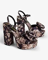 Floral Rose Strap Platform Heeled Sandals