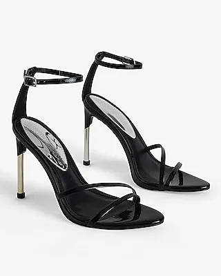 Strappy Gold Thin Heeled Sandals Black Women's 7