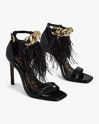 Brian Atwood X Express Feather Chain Heeled Sandals Black Women's 7