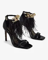 Brian Atwood X Express Feather Chain Heeled Sandals Black Women's