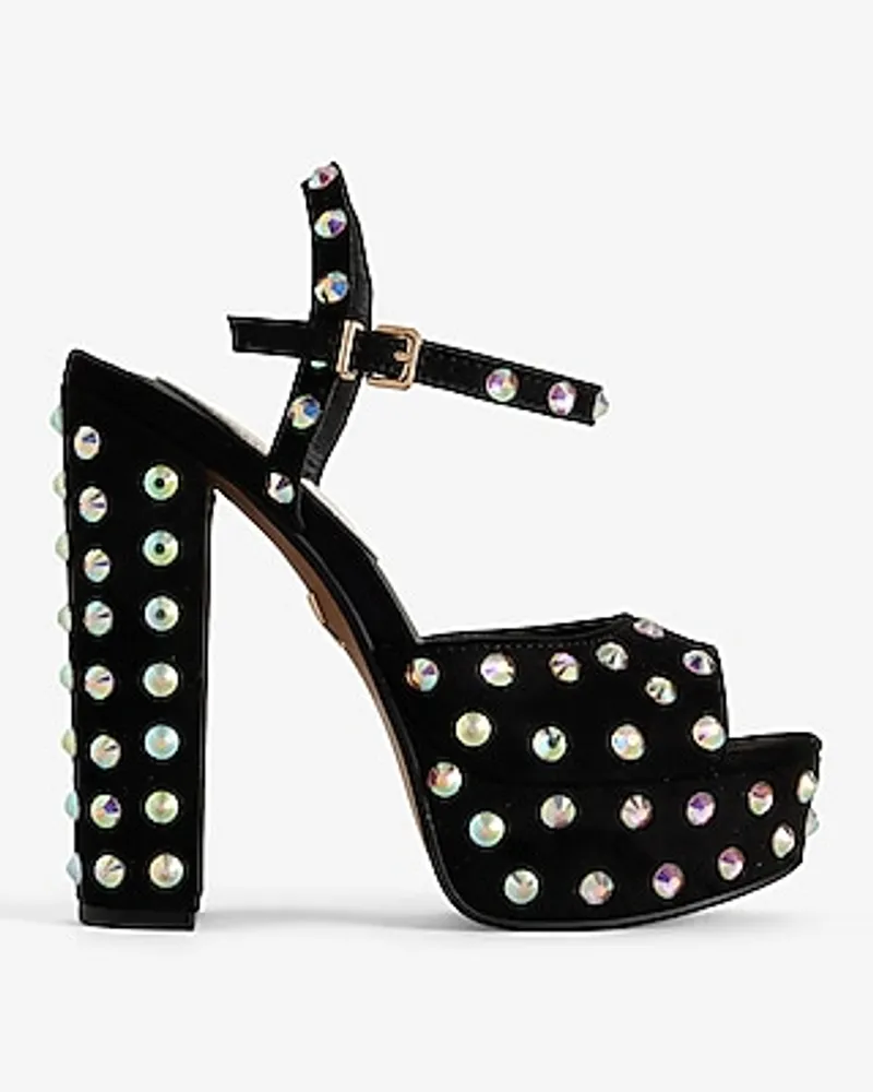 Brian Atwood X Express Rhinestone Heeled Platform Sandals Black Women's 9