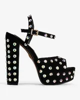 Brian Atwood X Express Rhinestone Heeled Platform Sandals Black Women's