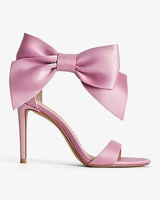 Ankle Bow Heeled Sandals Pink Women's 7