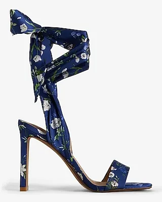 Floral Printed Lace Up Heeled Sandals