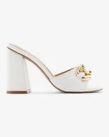 Chain Strap Block Heel Mule Sandals White Women's 9