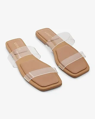 Clear Double Strap Flat Sandals Neutral Women's 7