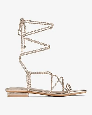 Metallic Rope Lace-Up Flat Sandals