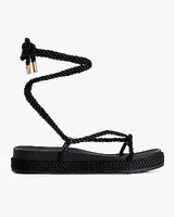 Rope Lace-Up Thong Sandals Black Women's 7