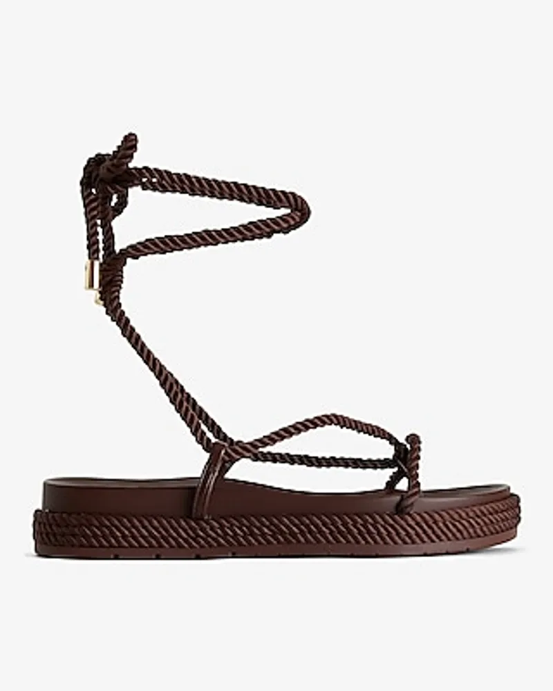 Rope Lace-Up Thong Sandals Brown Women's 9