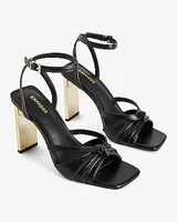 Knotted Strappy Gold Heeled Sandals Black Women's 7.5