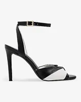 Black & White Twist Strap Heeled Sandals Black Women's 7