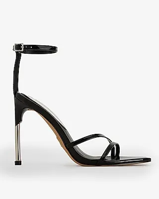 Strappy Silver Thin Heeled Sandals Black Women's