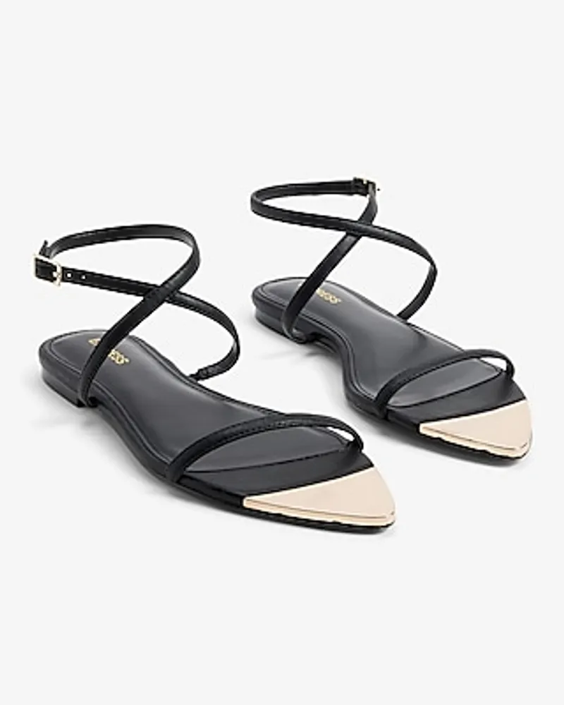 Metallic Pointed Toe Strappy Flat Sandals Women's