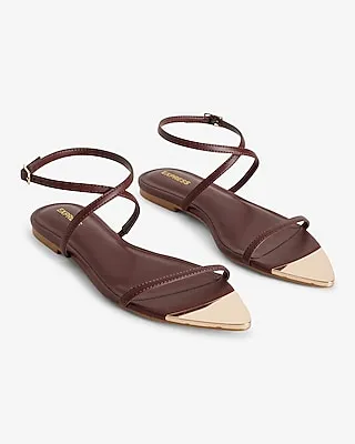 Metallic Pointed Toe Strappy Flat Sandals Women's 8