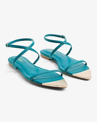 Metallic Pointed Toe Strappy Flat Sandals Women's