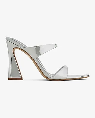 Pointed Toe Double Strap Heeled Sandals Silver Women's 9