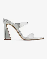 Pointed Toe Double Strap Heeled Sandals Silver Women's