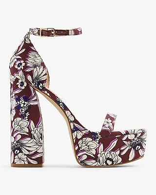 Floral Platform Heeled Sandals Multi-Color Women's 9