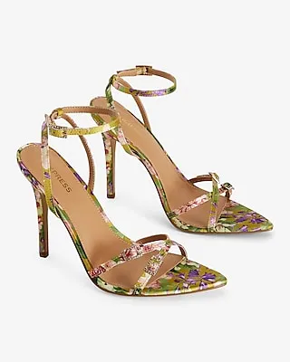 Floral Pointed Toe Strappy Rhinestone Heeled Sandals Green Women's 10