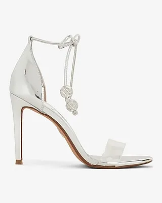 Brian Atwood X Express Rhinestone Ball Lace Up Heeled Sandals Silver Women's