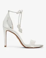 Brian Atwood X Express Rhinestone Ball Lace Up Heeled Sandals Silver Women's