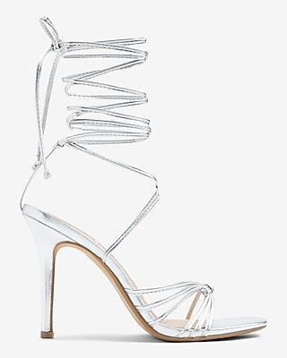 Strappy Lace Up Heeled Sandals Silver Women's 6