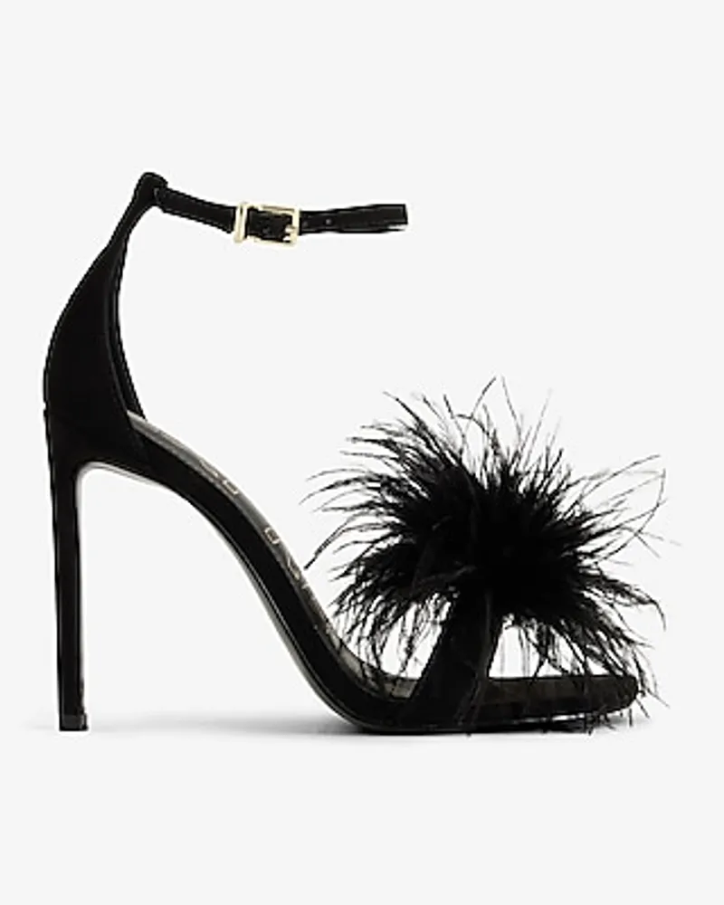 Feather Toe Heeled Sandals Black Women's