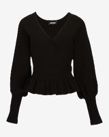 Ribbed V-Neck Wrap Peplum Sweater Women's