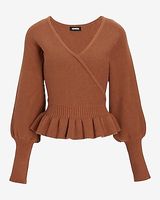 Ribbed V-Neck Wrap Peplum Sweater Women's