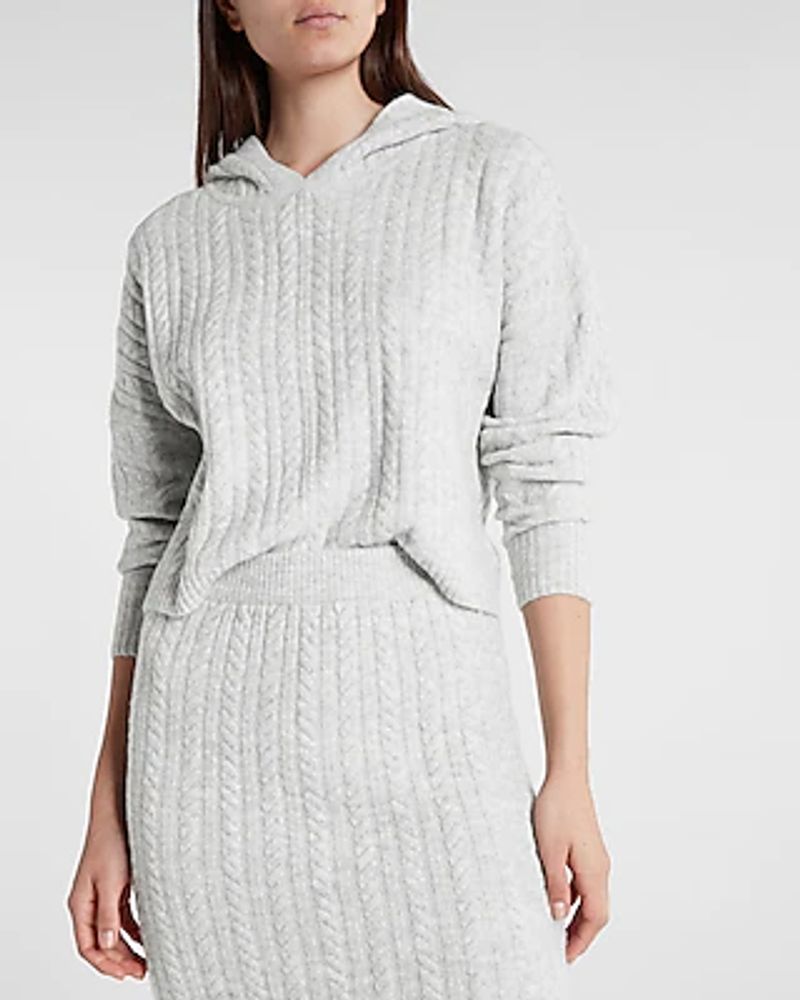 Express Cable Knit Hooded Sweater Gray Women | Foxvalley Mall