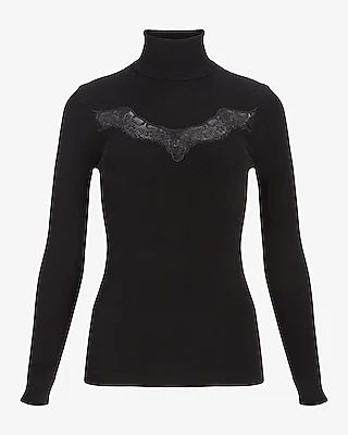 Lace Front Turtleneck Sweater Black Women's XS