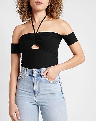 Bodycon Off The Shoulder Cinched Sweater Black Women's