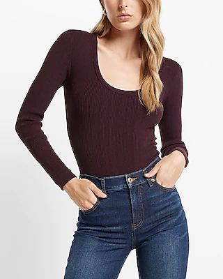 Scoop Neck Long Sleeve Sweater Thong Bodysuit Purple Women's XL