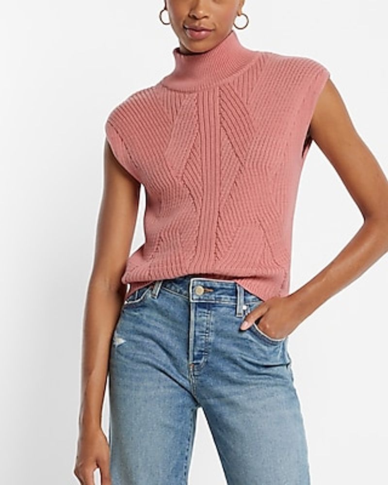 Ribbed Mock Neck Cap Sleeve Sweater